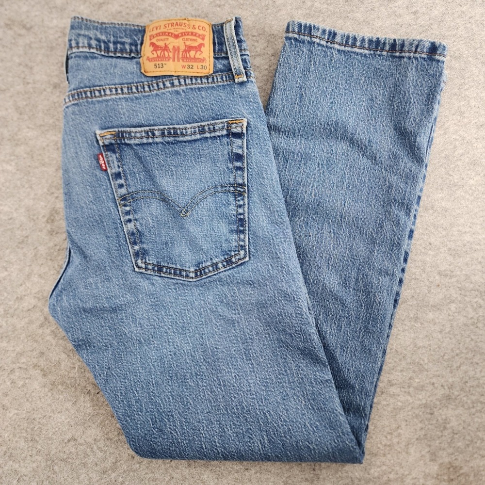 Levi Strauss & Co 513 Slim Straight Blue Stretch Denim Mens Jeans 32x30